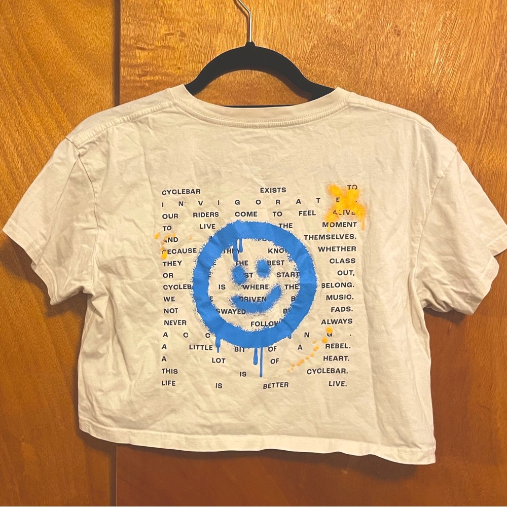 CycleBar graffiti cropped tee shirt